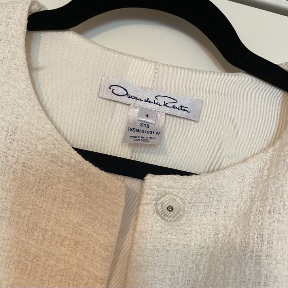 Oscar de la Renta white ivory tweed jacket coat 4 - Picture 3 of 6